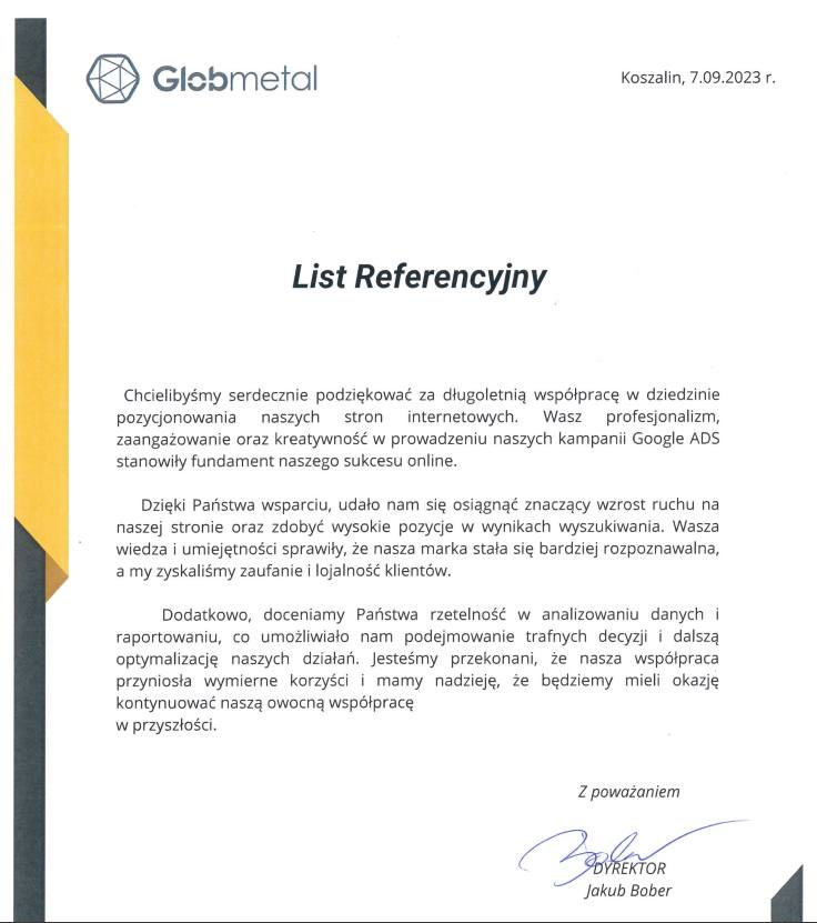 list referencyjny - globmetal